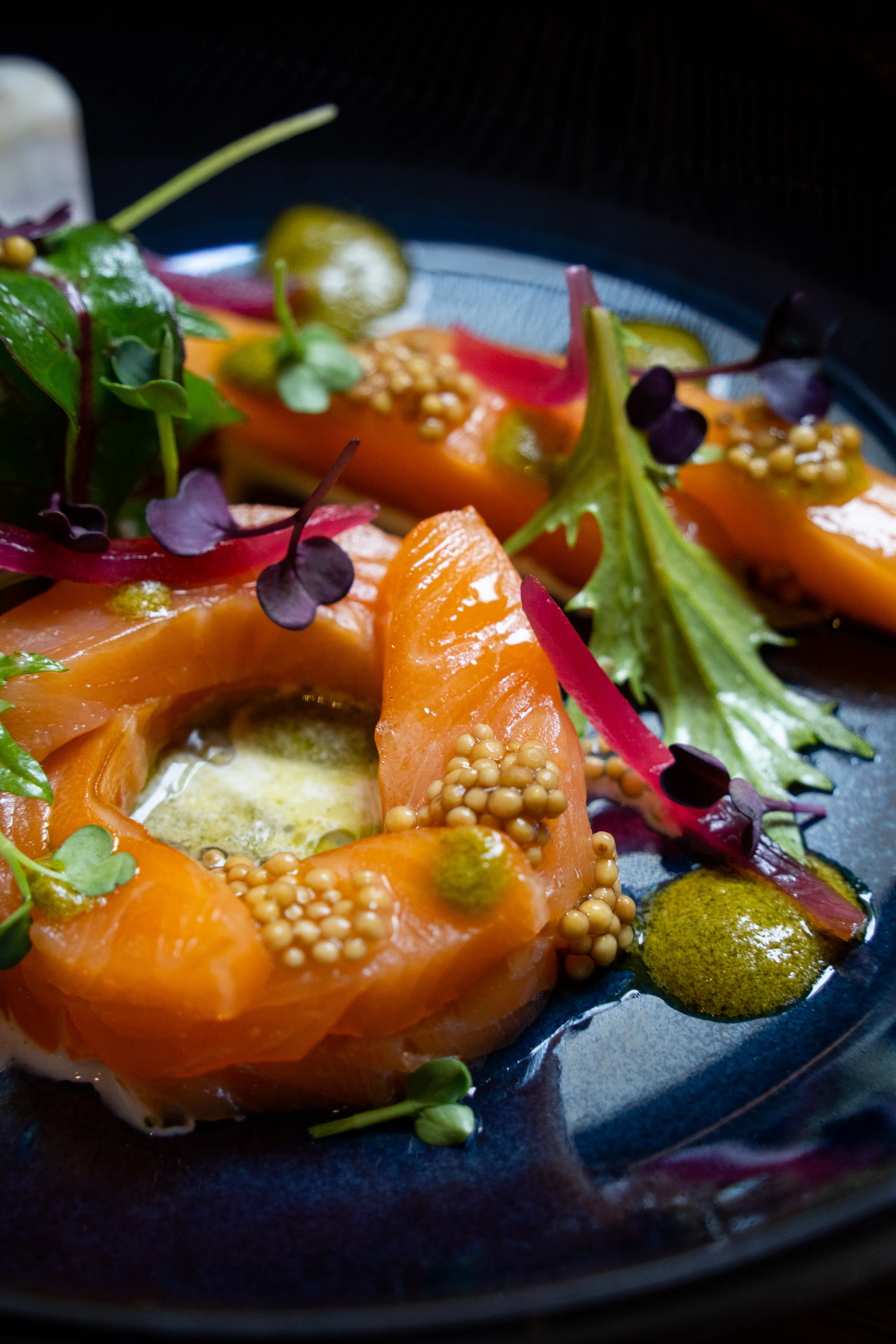 Salmon carpaccio with caviar
