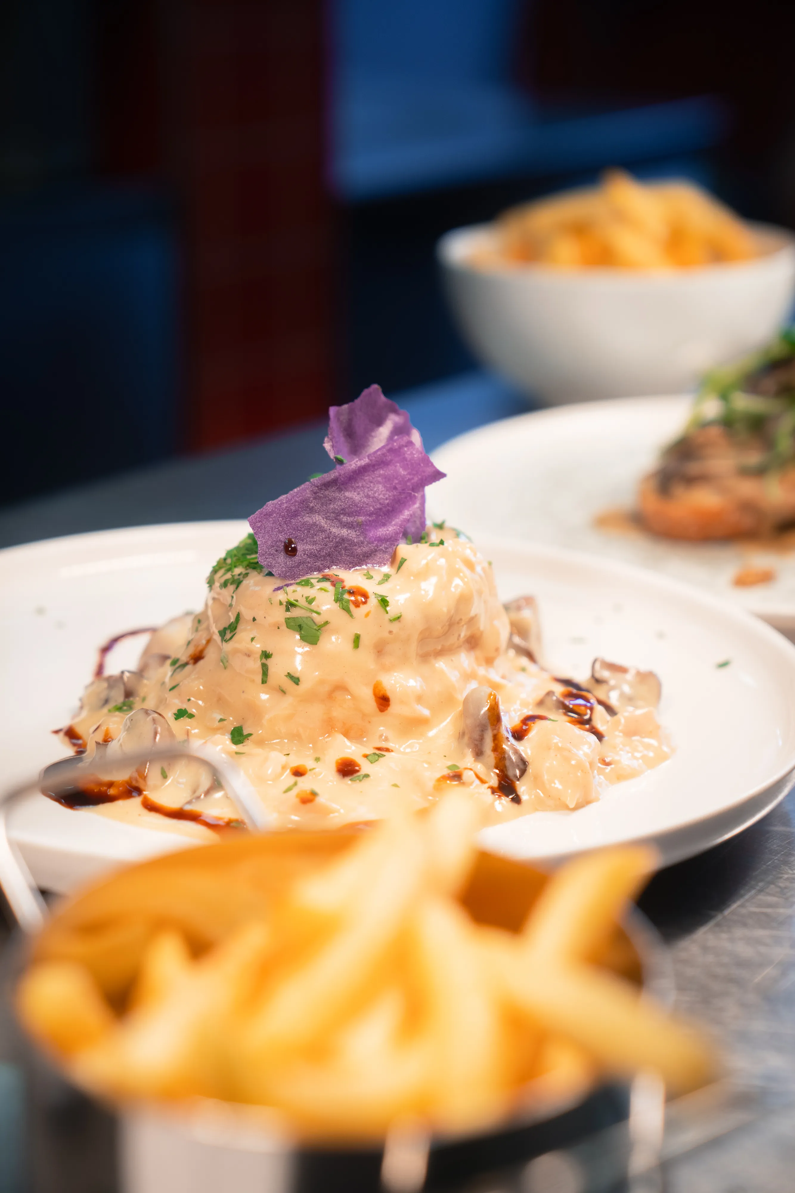 Savory mousse with purple cabbage crisp