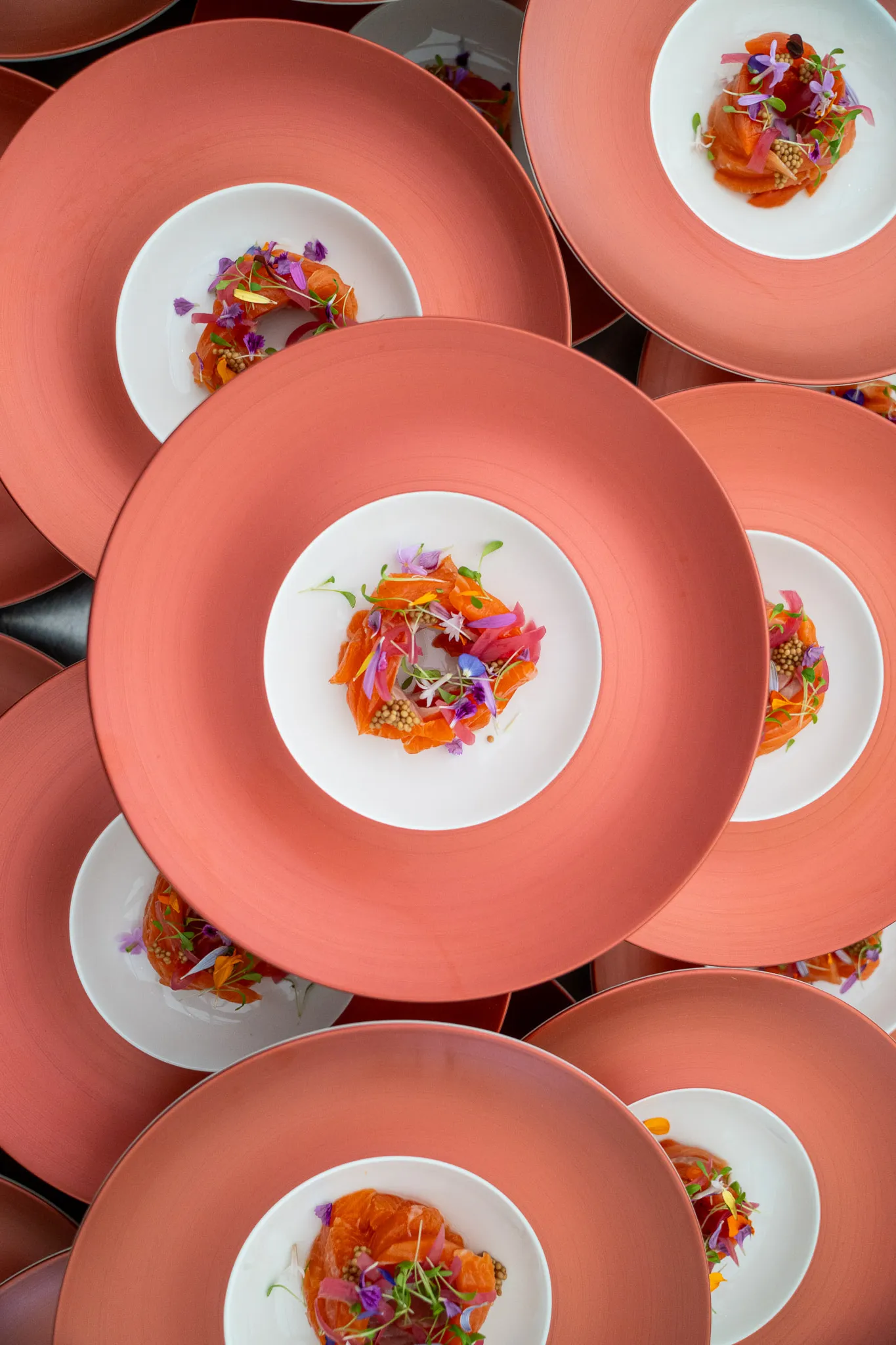 Salmon starters plated for a private event