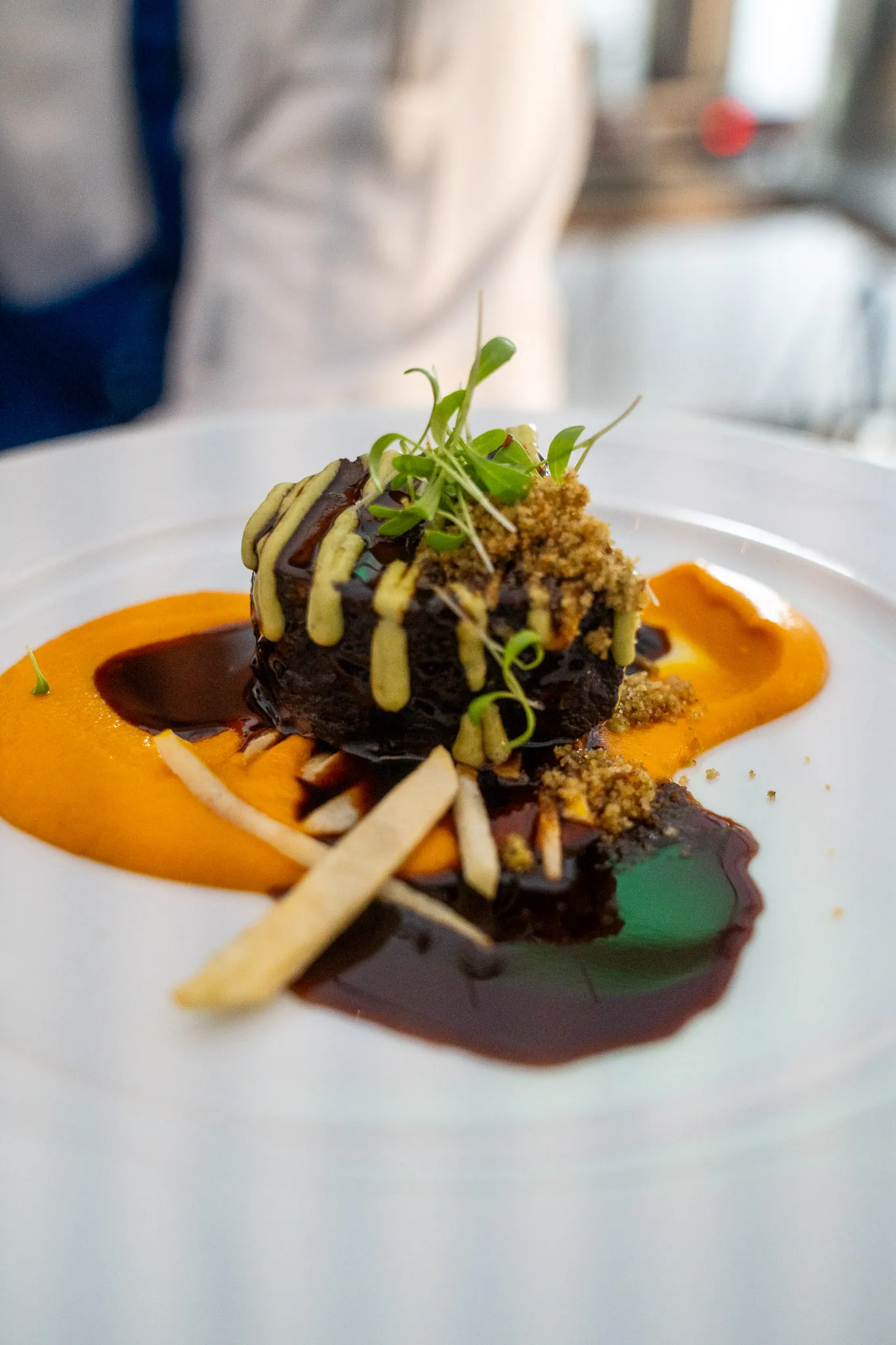 Glazed dessert course with carrot purée